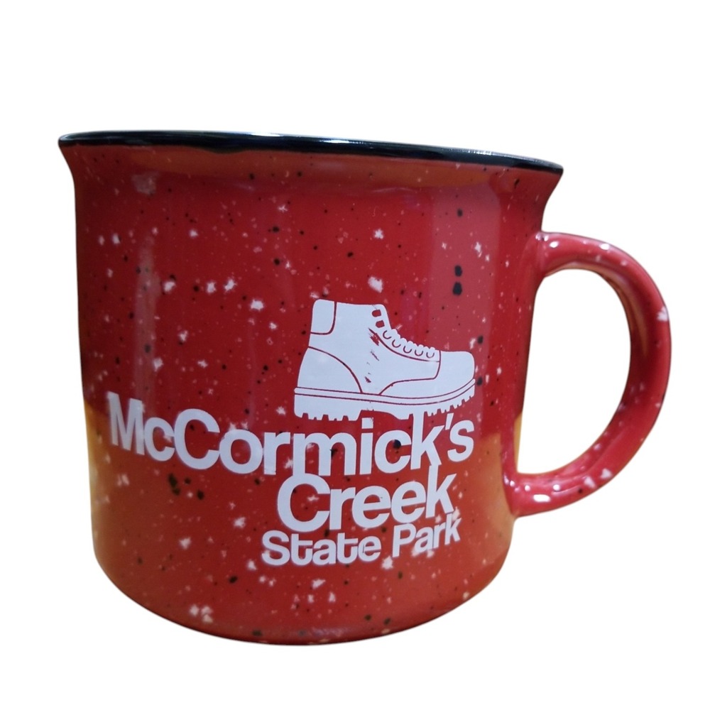 McCormicks Creek State Park Red Speckled Campfire Ceramic Coffee Mug Hiking Boot